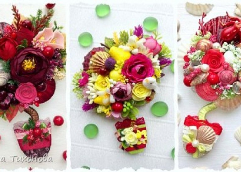 Оригинальные магнитики на холодильник с цветами и ракушками