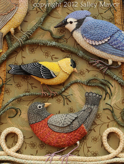 Райские птицы из войлока с вышивкой
