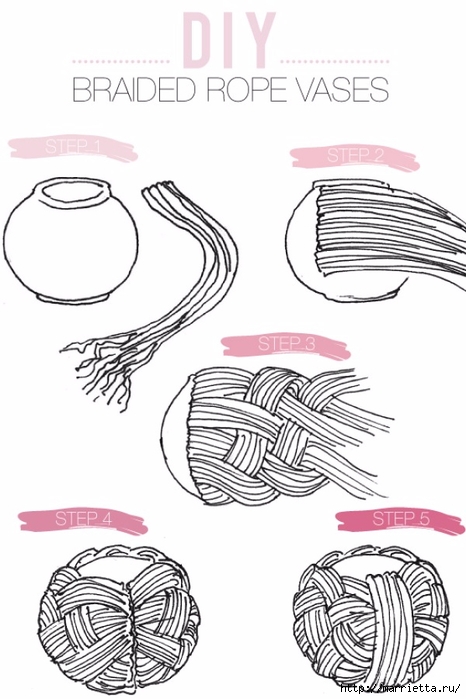 Стильные вазы из бельевой веревки (3)