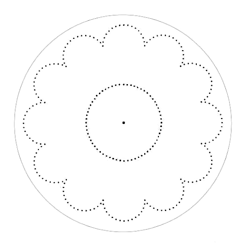 Нитяная графика (изонить (изображение нитью), ниточный дизайн) — графическое изображение, выполненное нитками на любом твёрдом основании. Схема для сверления дисков 5