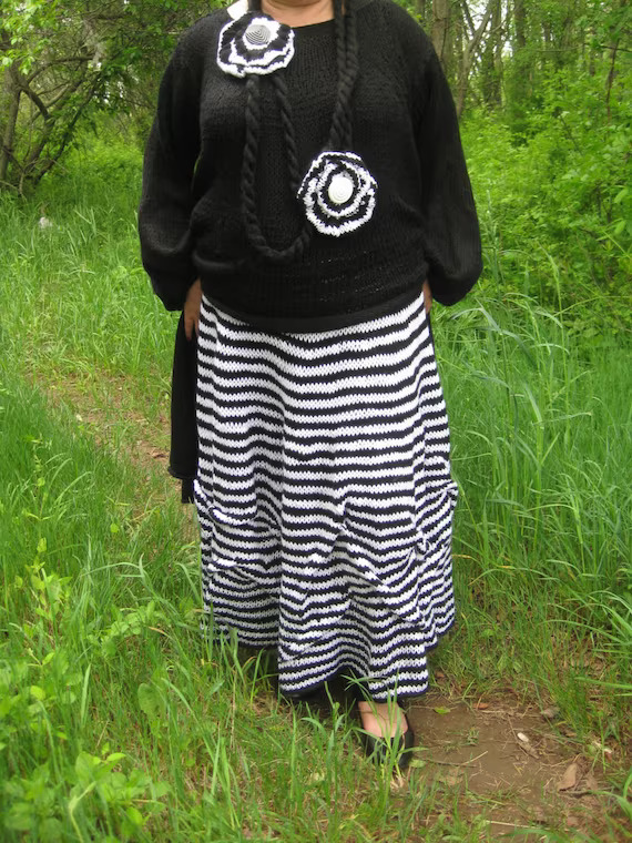 Handknitted  Lagenlook long striped skirt