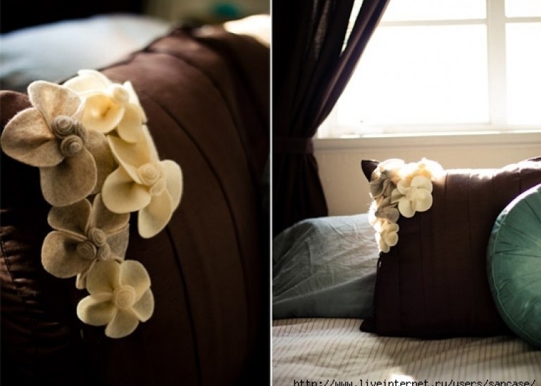 Чудесная подушка с цветочно-фетровым декором